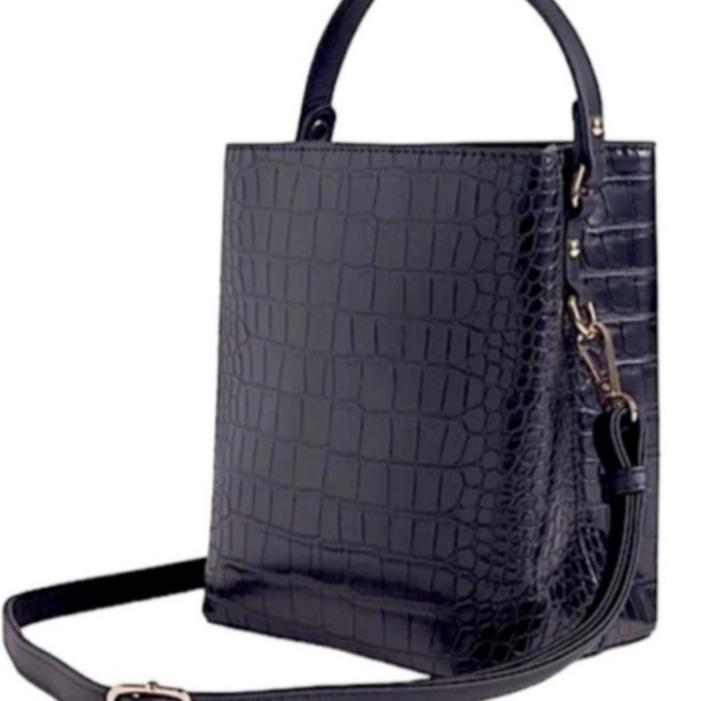 AOTA Elena Black Croc-Embossed Women's Handbag